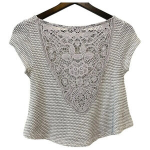 Rolla Coaster Y2K Light  Grey Lace Knit Crop Top Size S